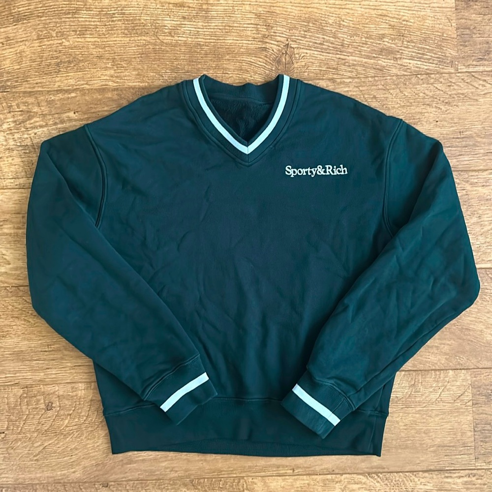 Sporty & Rich Dark Green V-Neck Women’s Sweater